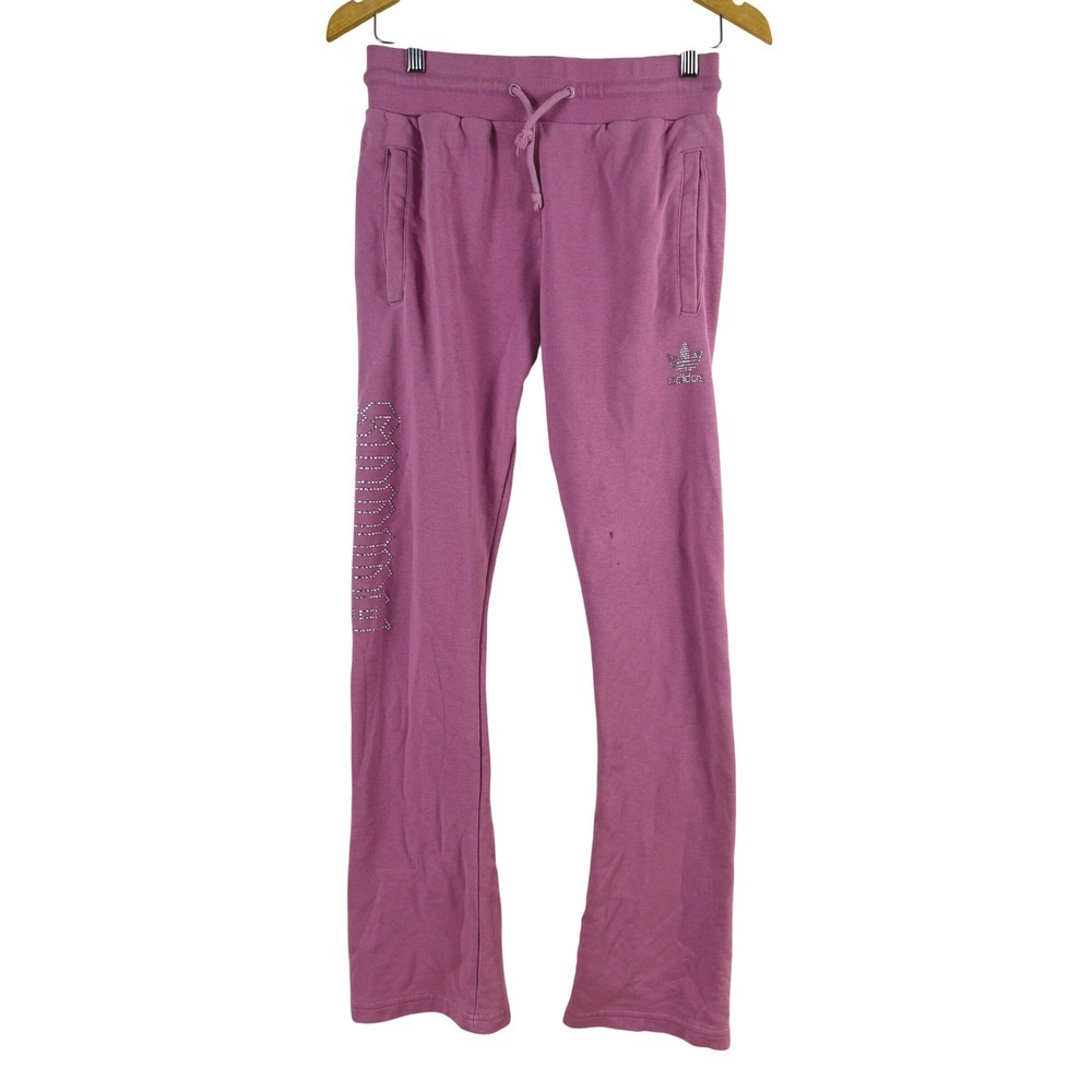 Adidas Y2K Women Pink Rhinestone Logo Sweatpants Track Pants Joggers Size XS